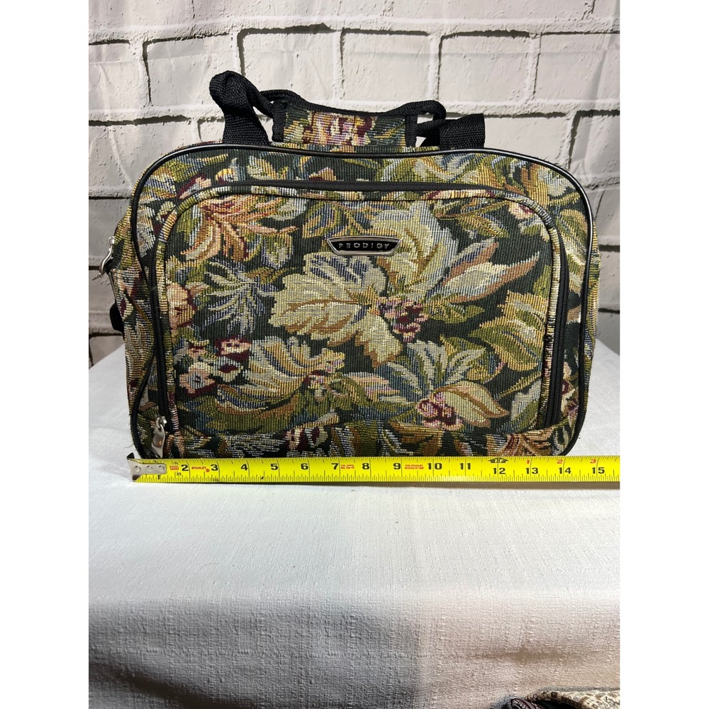Vintage Prodigy Floral Tapestry Carry On Bag 1980s Green Woven Travel Weekender